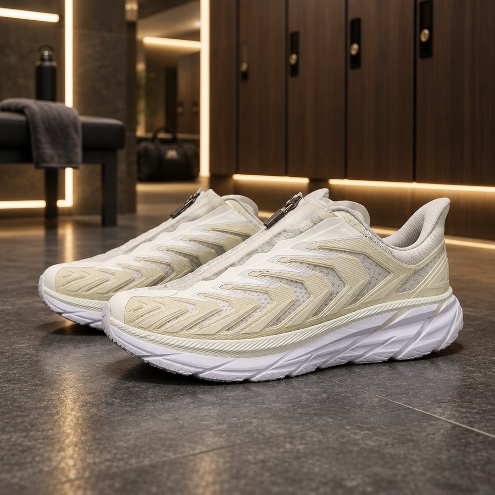 Hoka One One Project Clifton Shoes Mens Size 8/ W 9 White Zip Running Sneakers